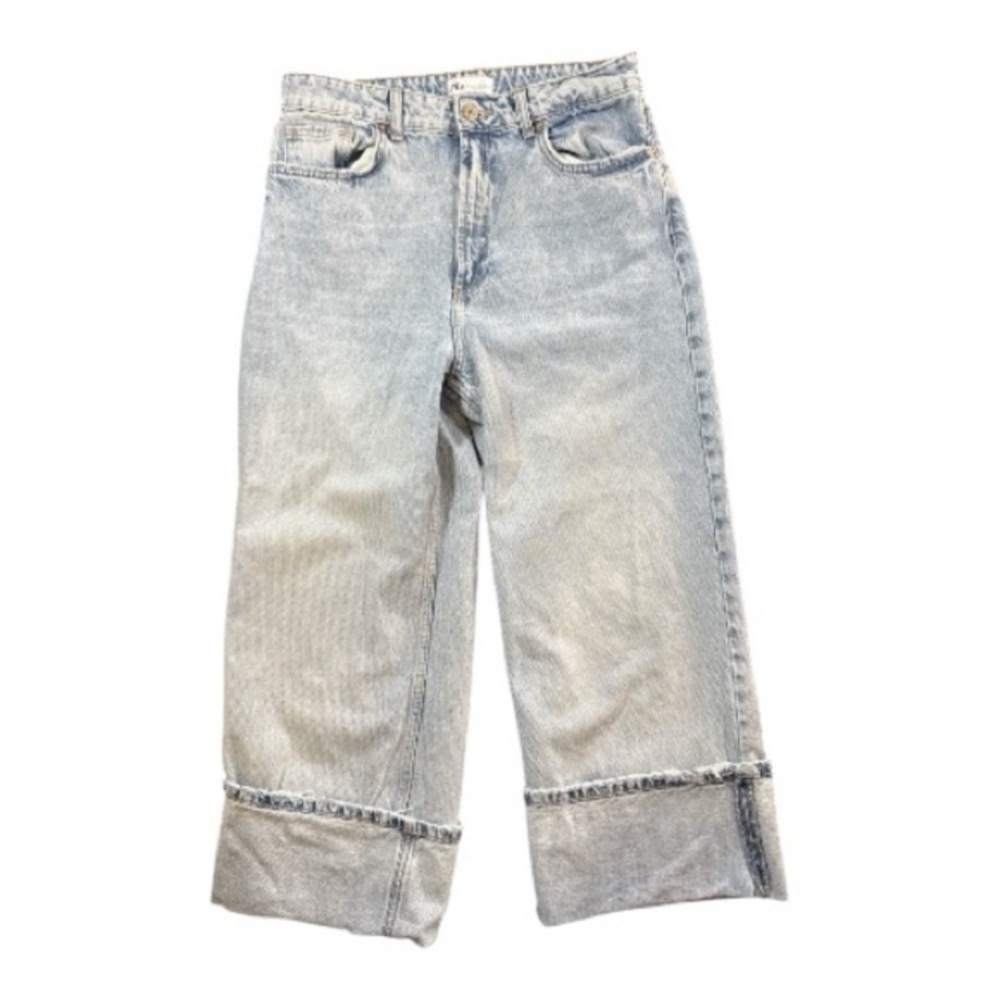 Zara Faded Blue Denim Wide Leg Jeans